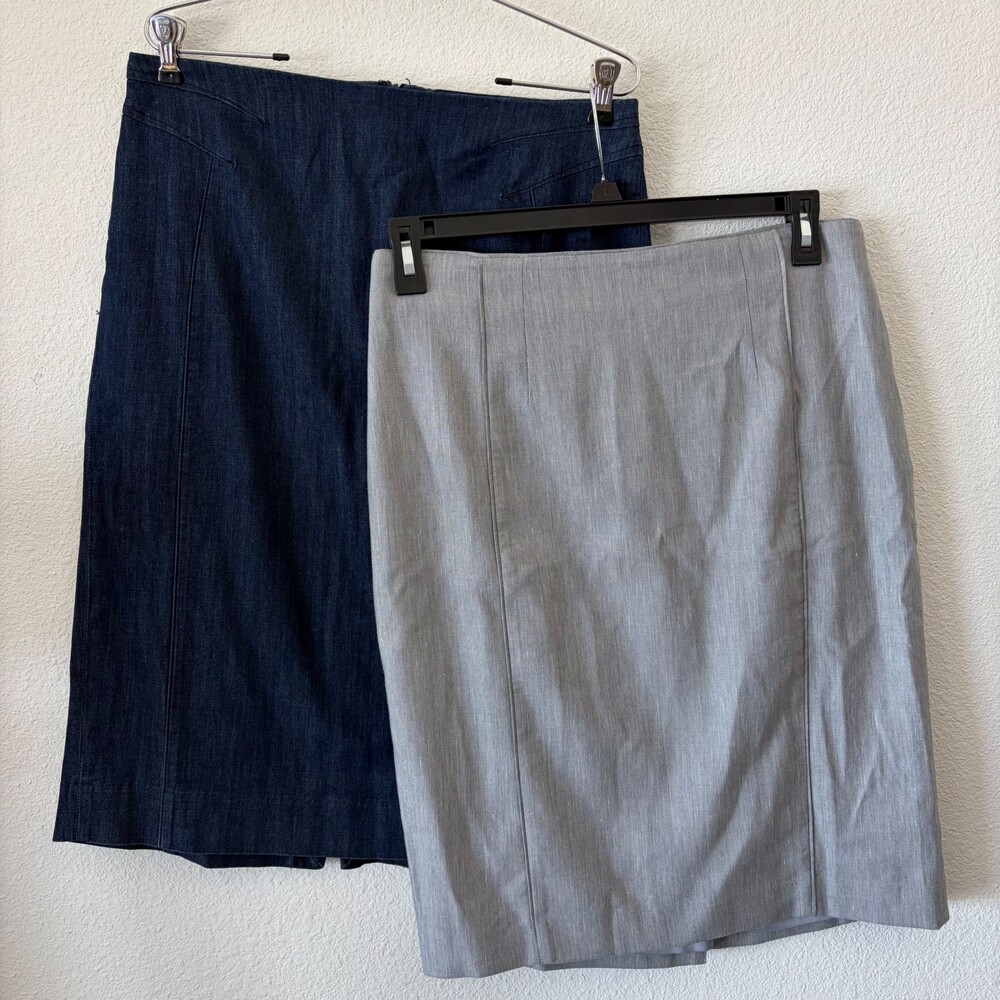 White House Black Market Skirt Lot 2 Women's 10 Pencil Denim Gray Work Career